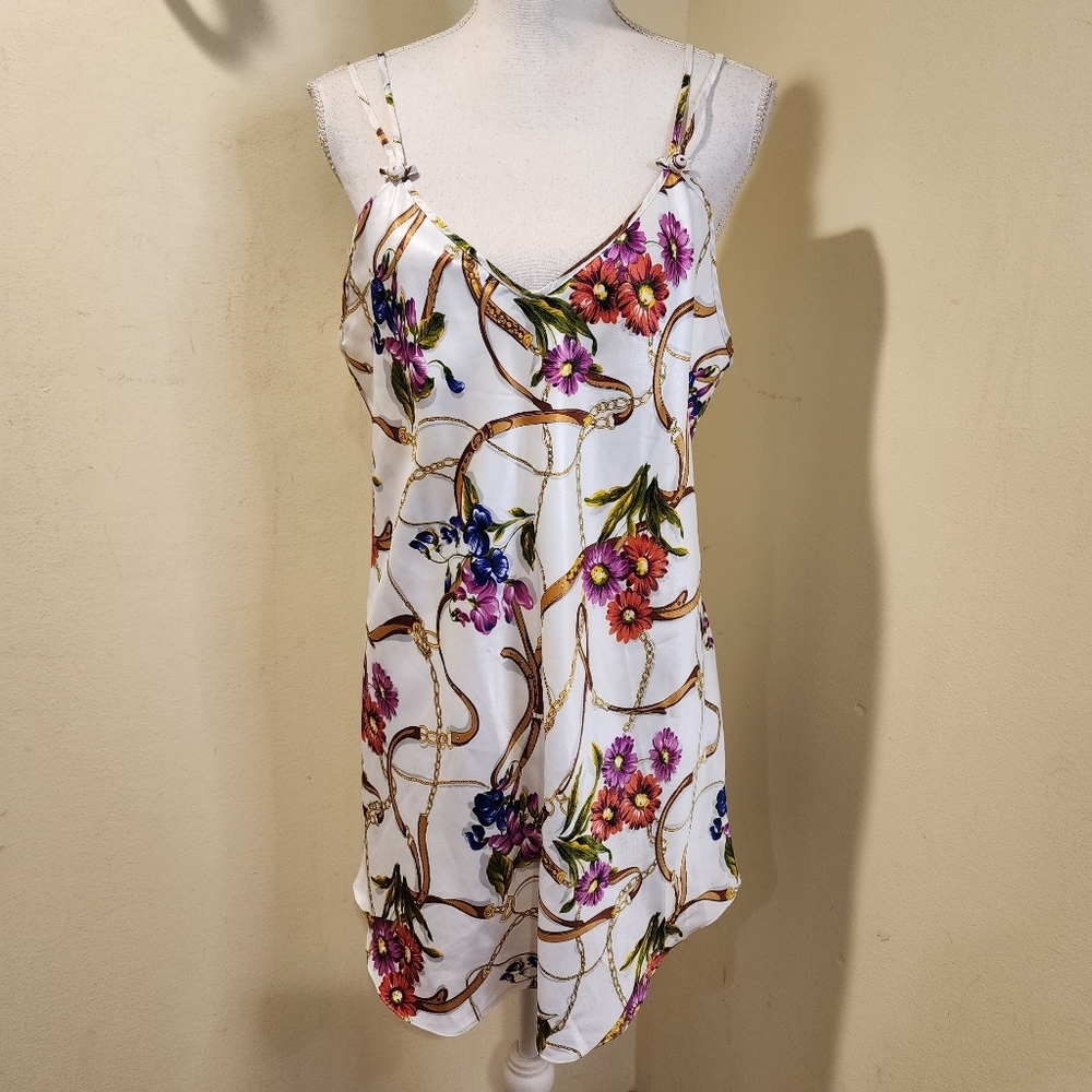 JENNIFER MOORE Floral Print White Slip Dress Size L